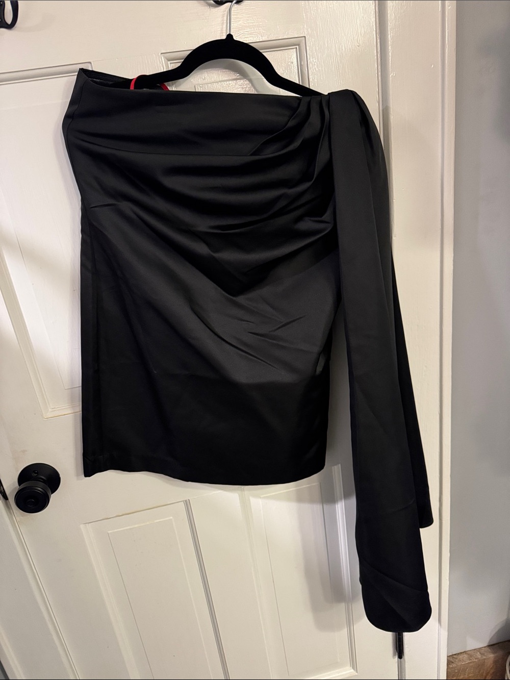 Halston Heritage Black Asymmetric One-Shoulder Mini with Draped Sash